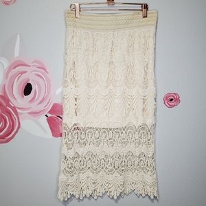 En Creme Boho Cream Lace Knee Length Skirt